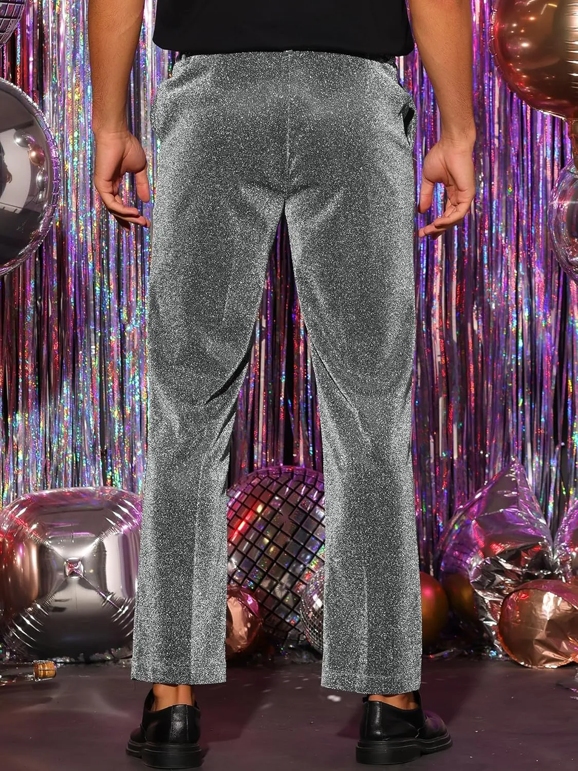 Lars Amadeus Metallic Pants for Men's Straight Leg Party Nightclub Glitter Dress Trouser