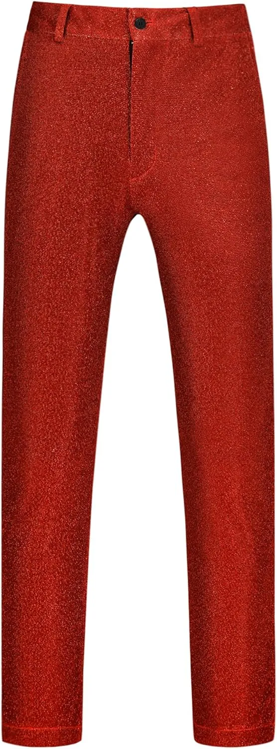 Lars Amadeus Metallic Pants for Men's Straight Leg Party Nightclub Glitter Dress Trouser