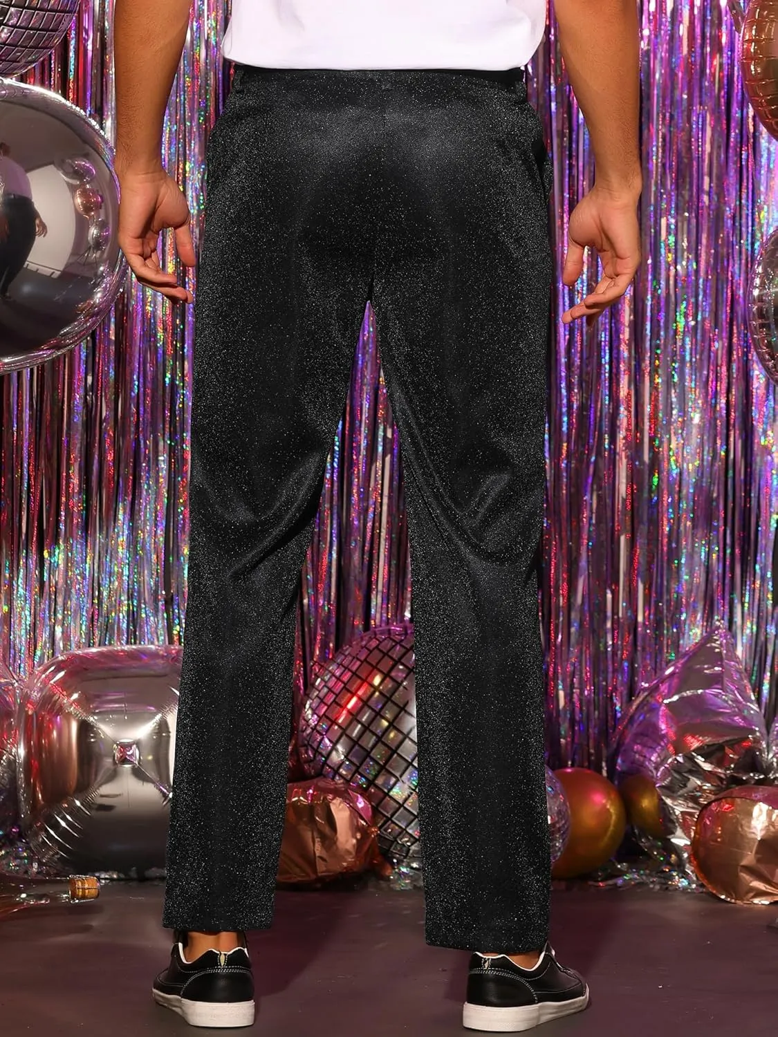 Lars Amadeus Metallic Pants for Men's Straight Leg Party Nightclub Glitter Dress Trouser
