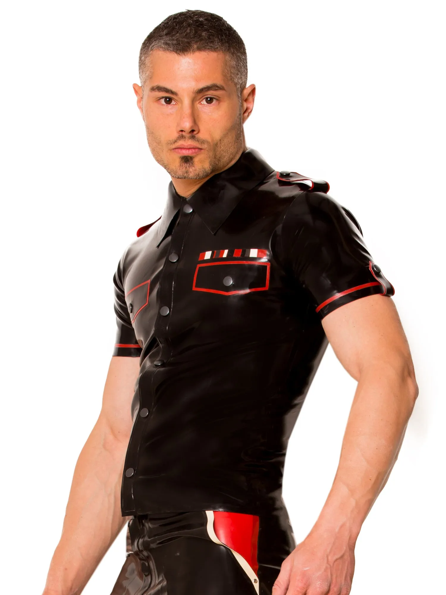 Latex Black & Red Uniform Shirt