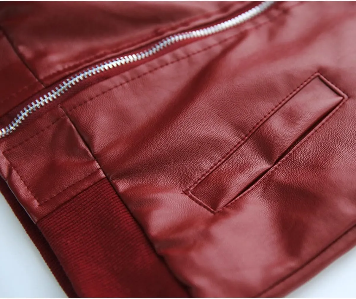 Leather Jacket for Kids Boys Motocycle Lightweight Windbreaker Rock RED