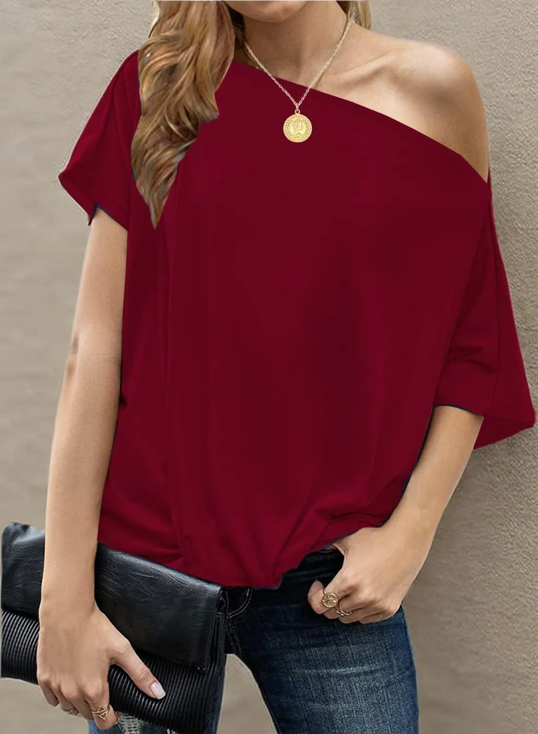 LEIYEE Womens Off Shoulder Tops Summer Casual Short Sleeve Front Twist Knot T Shirts Blouses