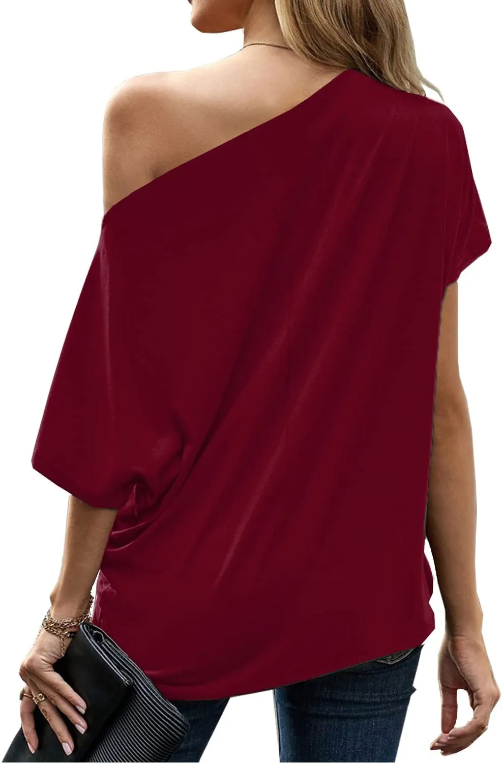 LEIYEE Womens Off Shoulder Tops Summer Casual Short Sleeve Front Twist Knot T Shirts Blouses