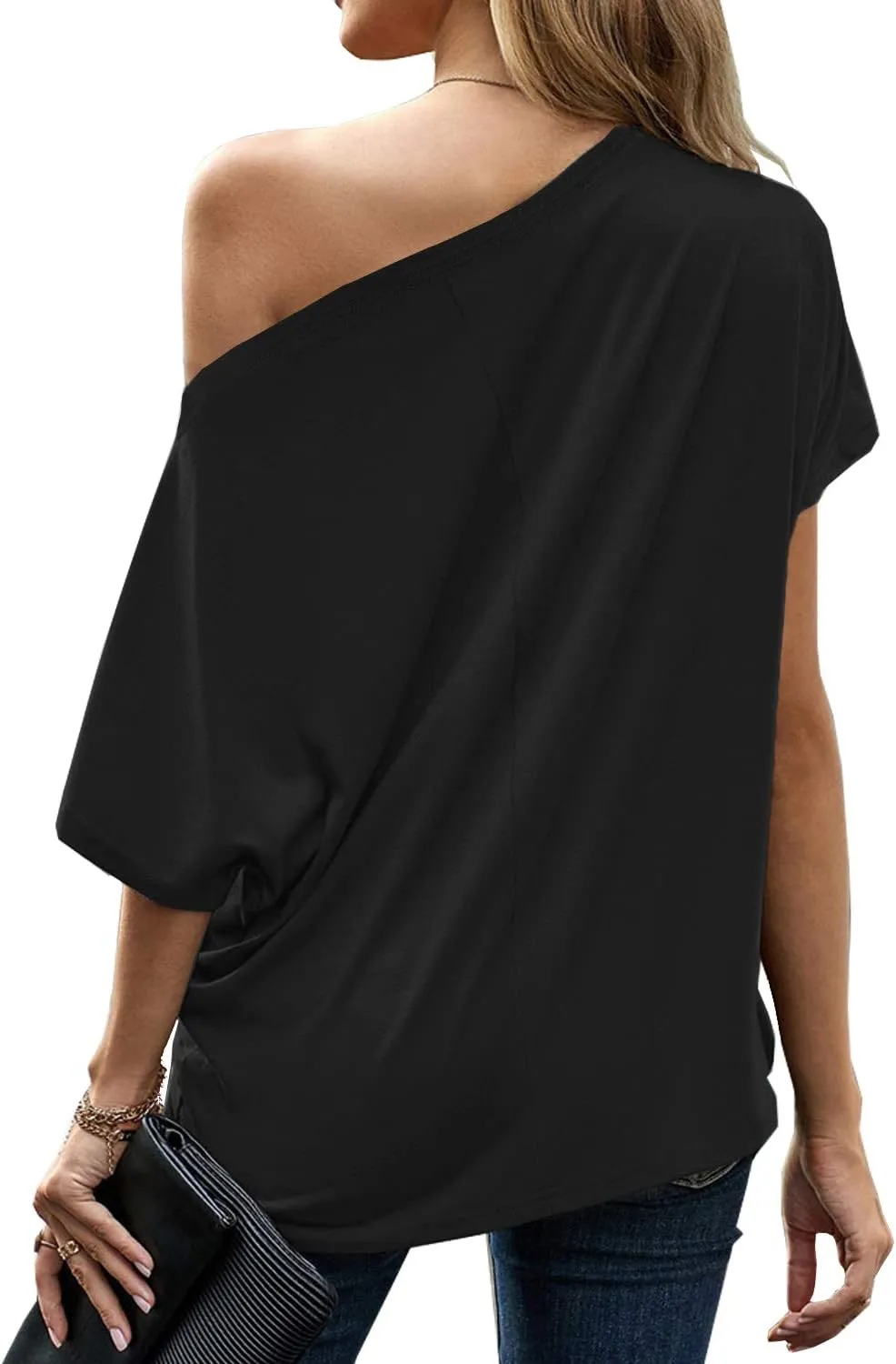 LEIYEE Womens Off Shoulder Tops Summer Casual Short Sleeve Front Twist Knot T Shirts Blouses
