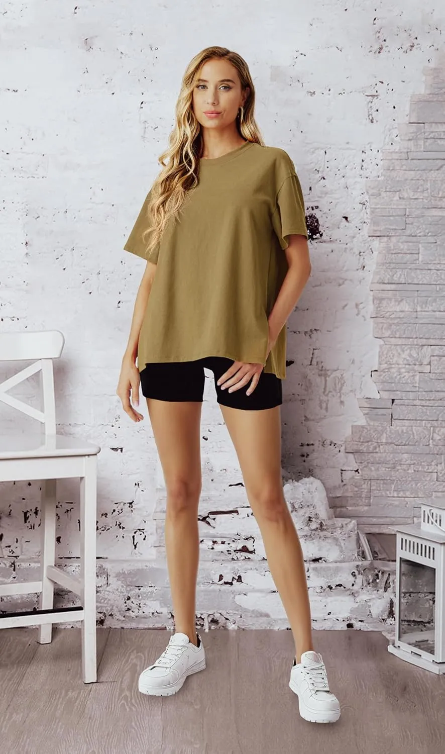 Lepunuo Oversized T Shirts for Women Summer Tops 2024 Trendy Cotton Casual Loose Fit Short Sleeve Side Slit Tee Shirts
