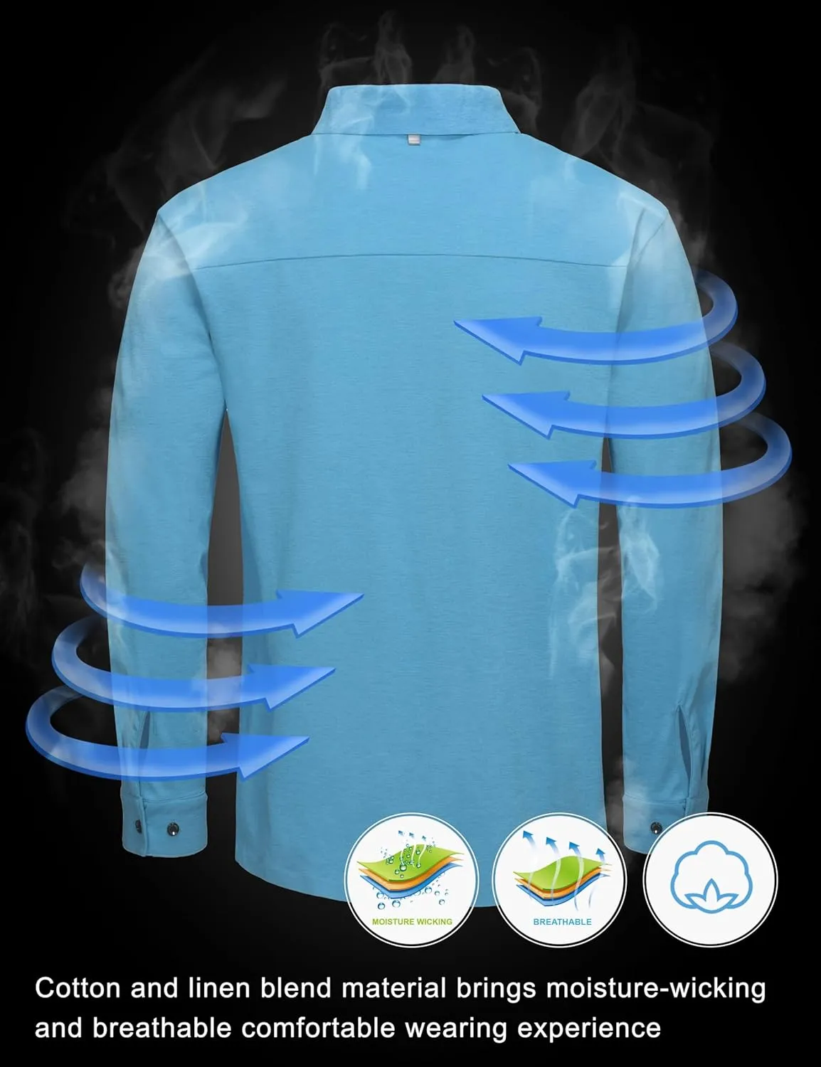 Little Donkey Andy Men's UPF 50  UV Protection Shirts, Cooling Quick-Dry Performance Fishing Shirts for Outdoor