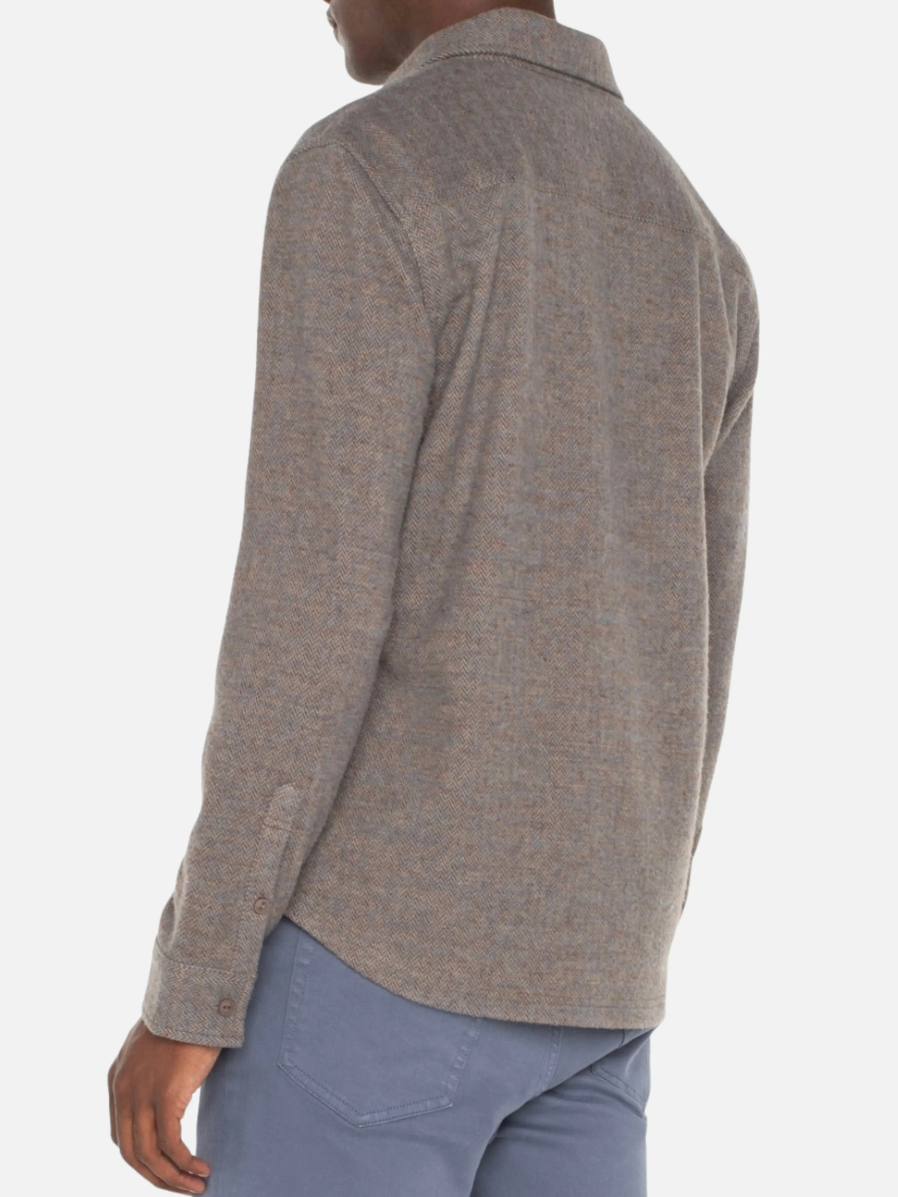 Liverpool Knit LS Button Up - Taupe/Blue