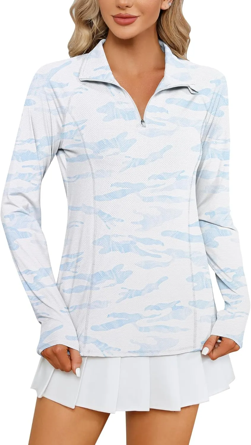 LOMON Women Long Sleeve Shirts Sun Protection 1/4 Zip Summer Quick Dry Hiking Shirts Quarter Zip Pullover for Women