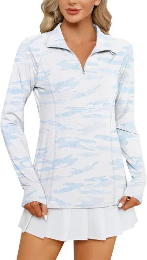 LOMON Women Long Sleeve Shirts Sun Protection 1/4 Zip Summer Quick Dry Hiking Shirts Quarter Zip Pullover for Women
