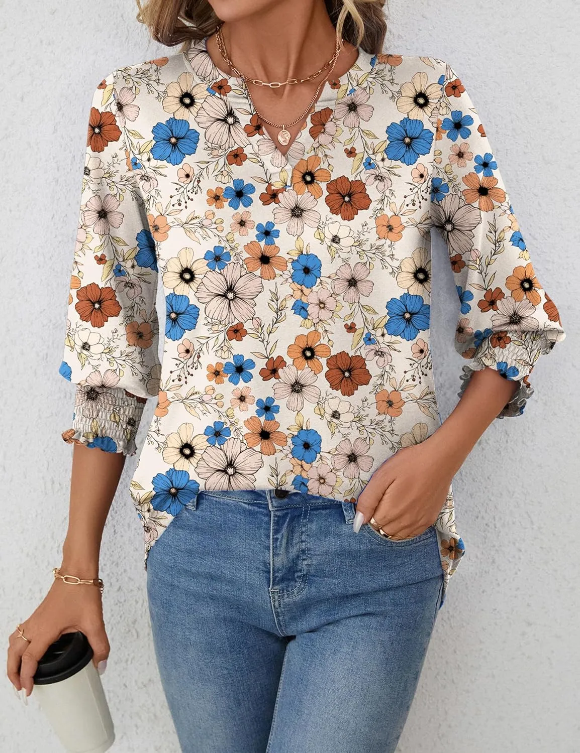 LOMON Women's 2025 Fashion Tops 3/4 Length Sleeve Business Casual Blouses Summer Tees Shirts