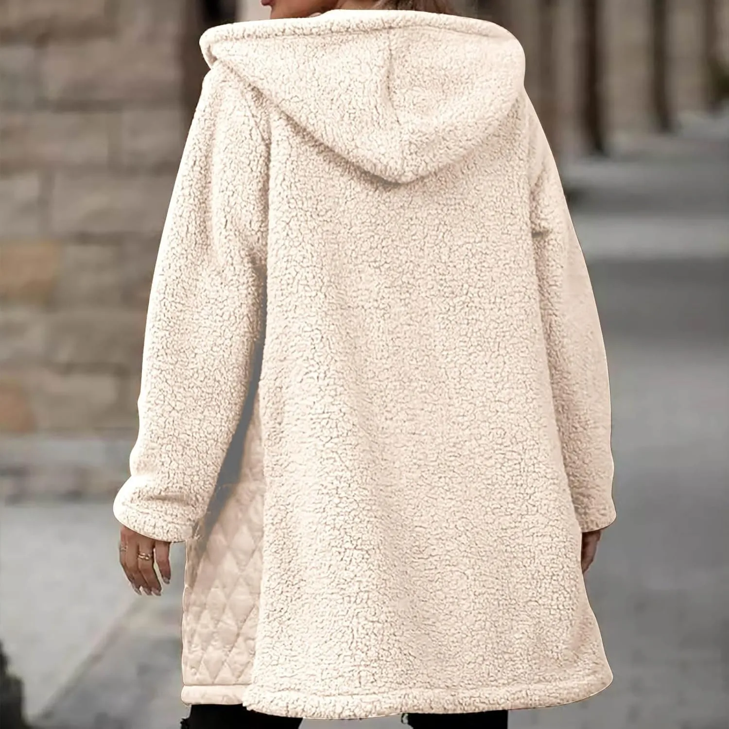 Long Fleece Jacket Women Zip Up Puffer Jacket Casual Sherpa Fuzzy Hoodie Oversized Fall Warm Winter Coat Outerwear