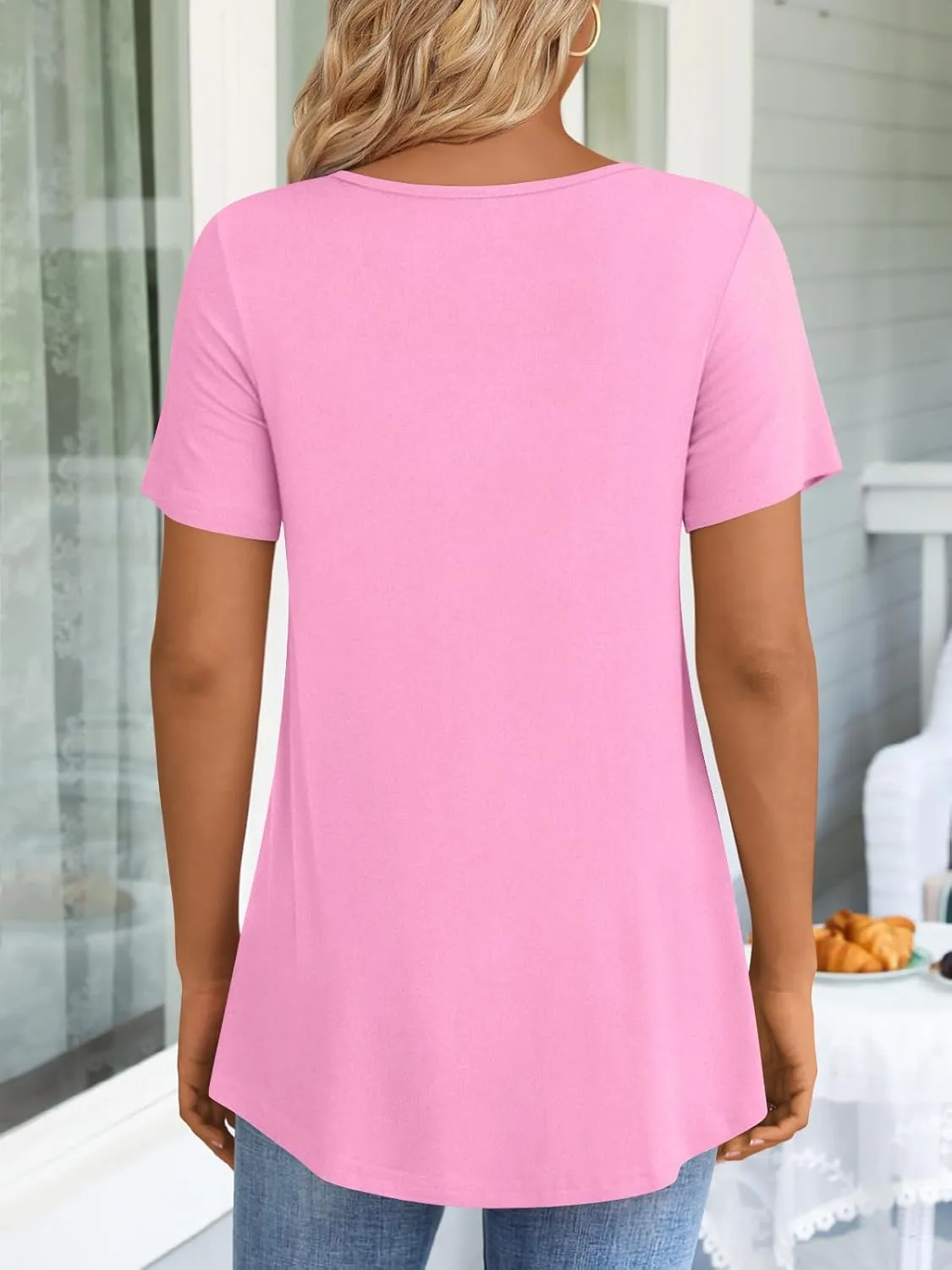LONGYUAN Womens Tunic Tops 2025 Short Sleeve Shirts Summer Casual Tee Comfy Blouses S-4XL