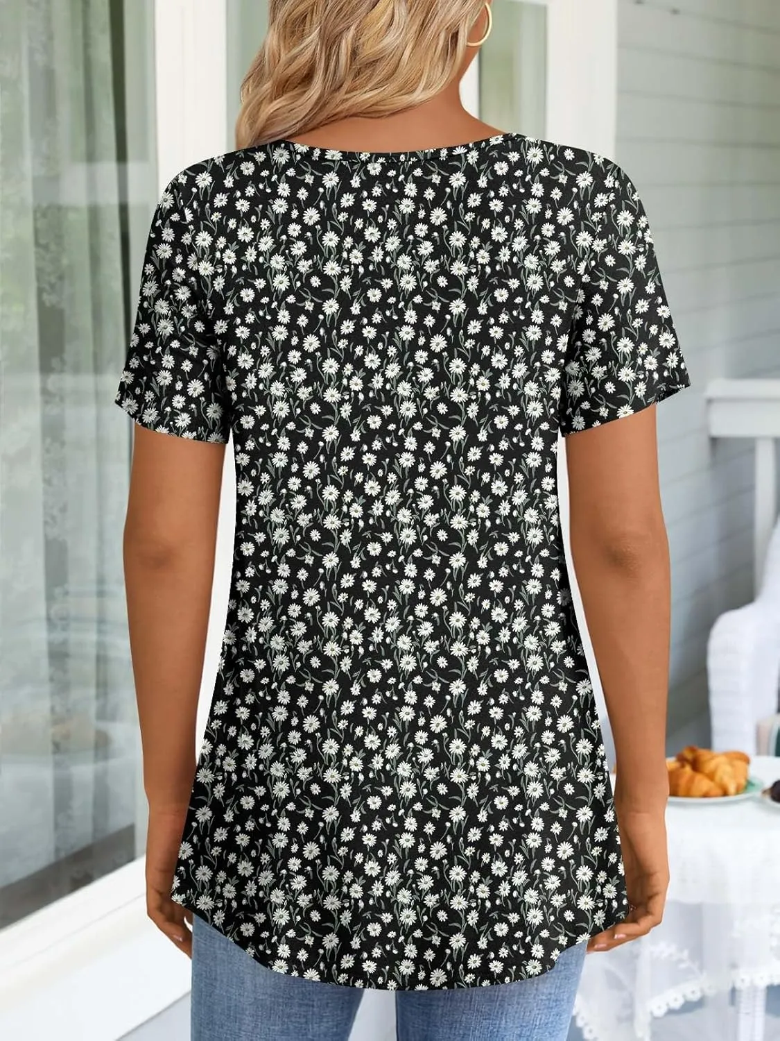 LONGYUAN Womens Tunic Tops 2025 Short Sleeve Shirts Summer Casual Tee Comfy Blouses S-4XL