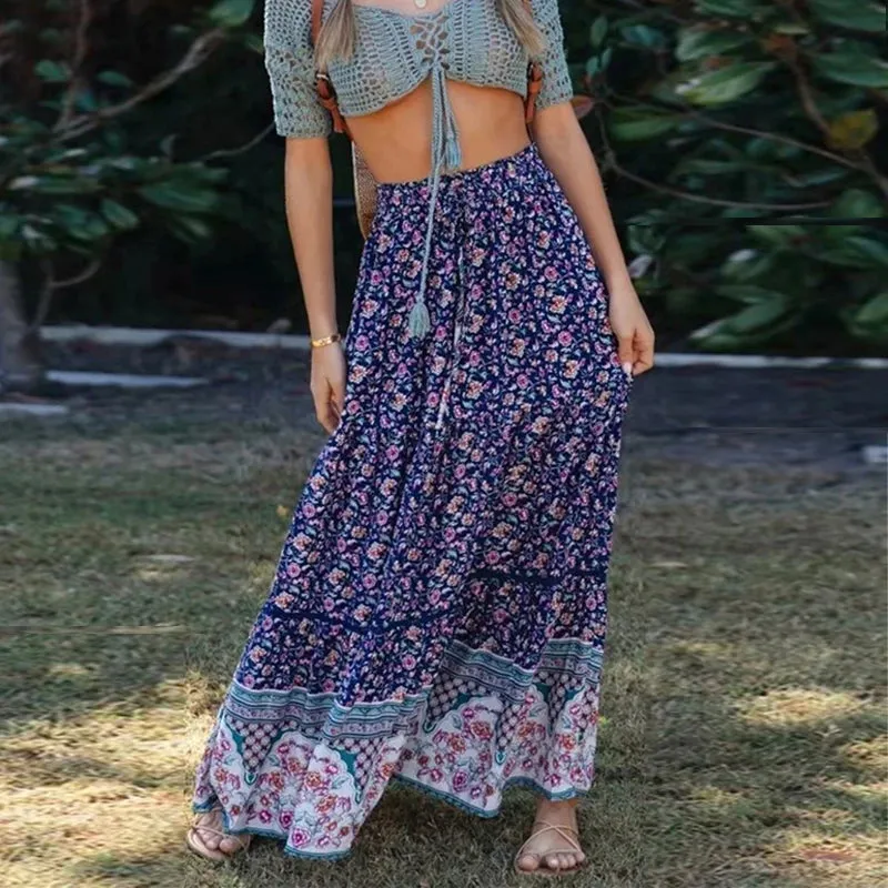 Luna Floral Print Bohemian Maxi Skirt