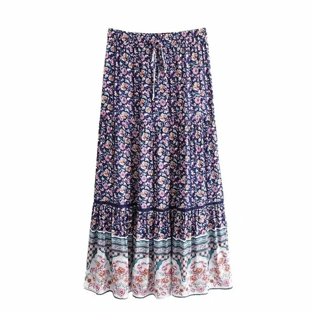 Luna Floral Print Bohemian Maxi Skirt