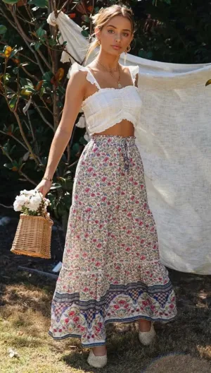 Luna Floral Print Bohemian Maxi Skirt