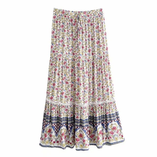 Luna Floral Print Bohemian Maxi Skirt