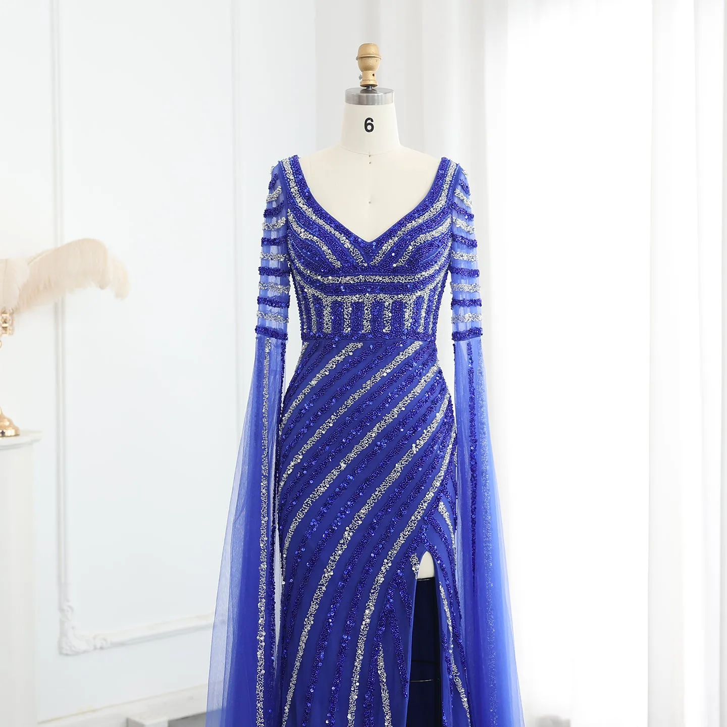 Luxury Beaded Pink Mermaid Evening Dress with Cape Sleeves SS434