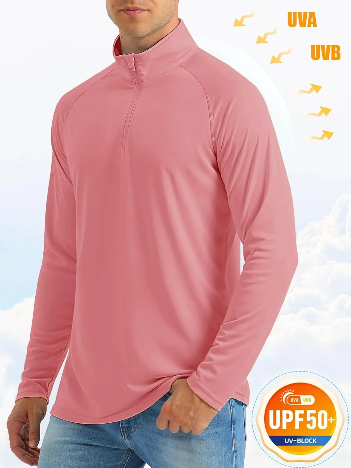 MAGCOMSEN Men's Long Sleeve Sun Shirts UPF 50  Tees 1/4 Zip Up Fishing Running Rash Guard T-Shirts Outdoor Shirt