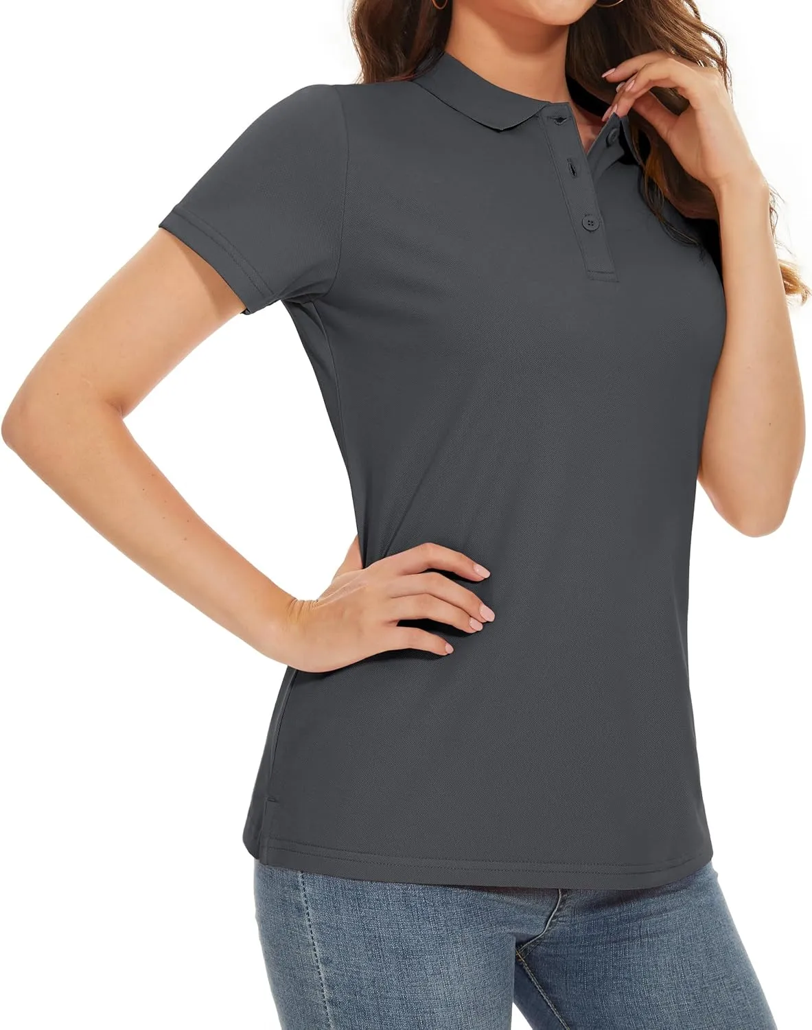 MAGCOMSEN Women's Polo Shirts Cotton 3-Button Short Sleeve Collared Tops Summer Cool Shirt Uniform Casual Shirts