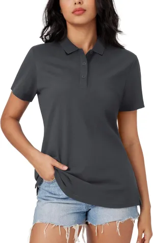MAGCOMSEN Women's Polo Shirts Cotton 3-Button Short Sleeve Collared Tops Summer Cool Shirt Uniform Casual Shirts