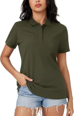 MAGCOMSEN Women's Polo Shirts Cotton 3-Button Short Sleeve Collared Tops Summer Cool Shirt Uniform Casual Shirts