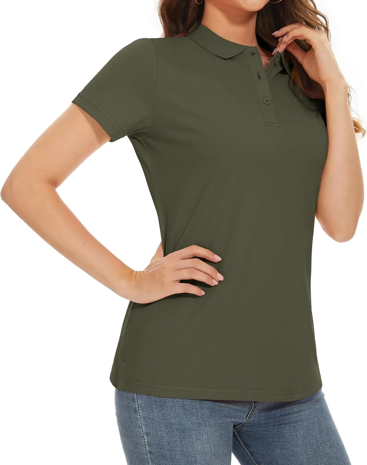 MAGCOMSEN Women's Polo Shirts Cotton 3-Button Short Sleeve Collared Tops Summer Cool Shirt Uniform Casual Shirts