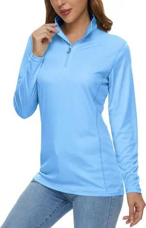 MAGCOMSEN Women's Shirts Long Sleeve 1/4 Zip UPF50  UV Sun Protection Quick Dry Workout Hiking Athletic Shirts Rash Guard