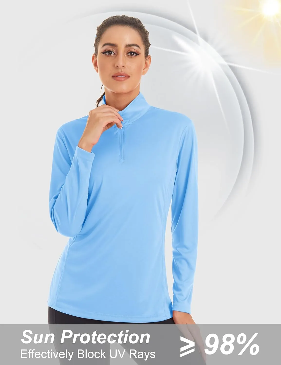 MAGCOMSEN Women's Shirts Long Sleeve 1/4 Zip UPF50  UV Sun Protection Quick Dry Workout Hiking Athletic Shirts Rash Guard