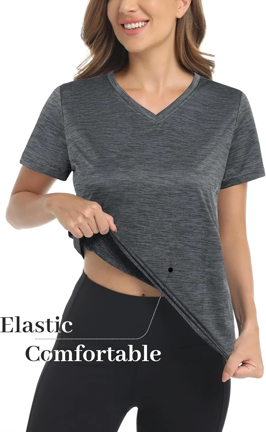 MAGCOMSEN Women's V Neck Workout Shirts Short Sleeve Moisture Wicking Yoga T-Shirts Quick Dry Athletic Tops