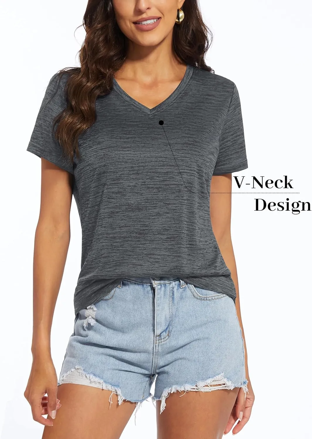MAGCOMSEN Women's V Neck Workout Shirts Short Sleeve Moisture Wicking Yoga T-Shirts Quick Dry Athletic Tops