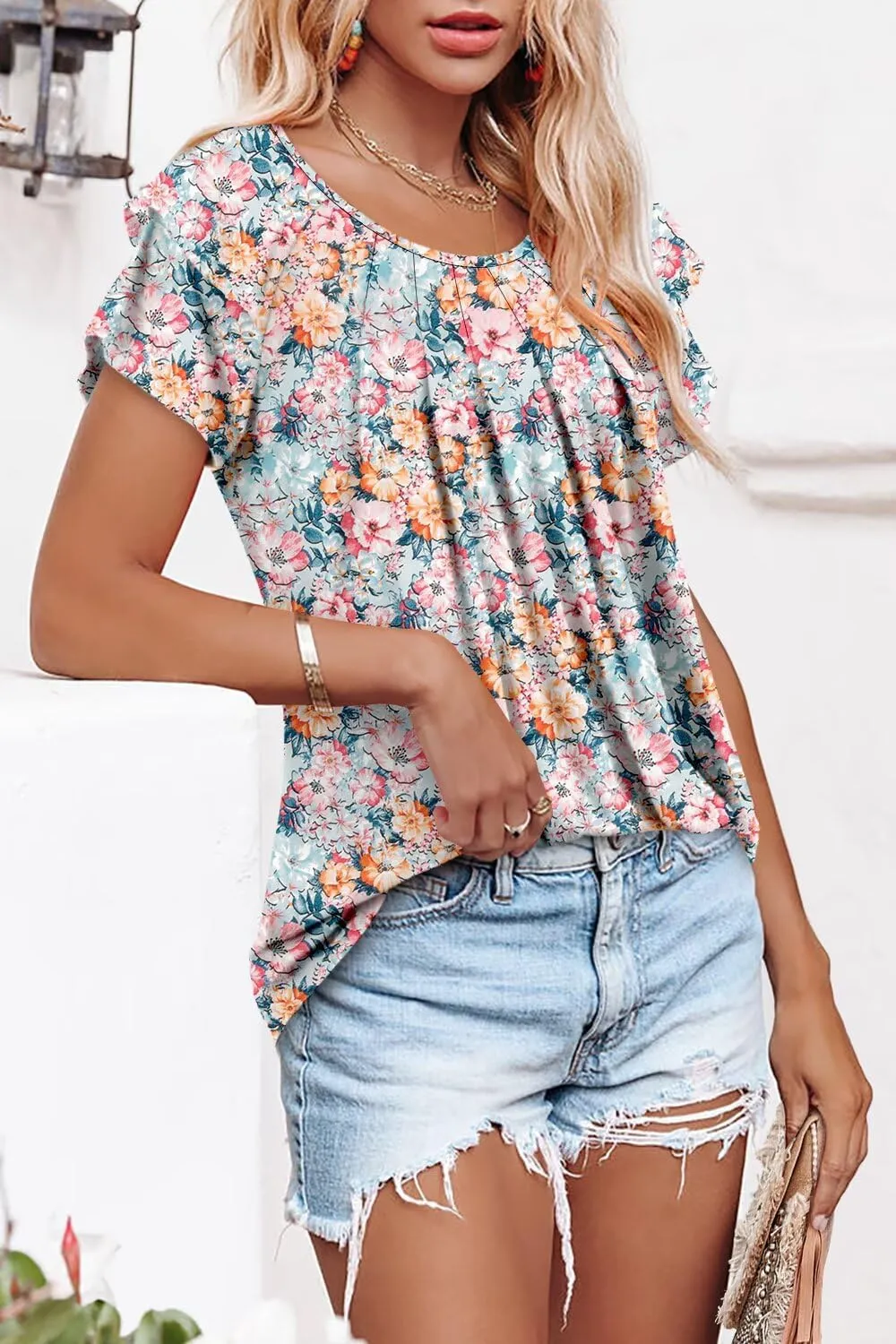 Magritta Womens Shirts Dressy Casual Short Sleeve Blouses Loose Fit Pleated Front Summer Tunic Tops