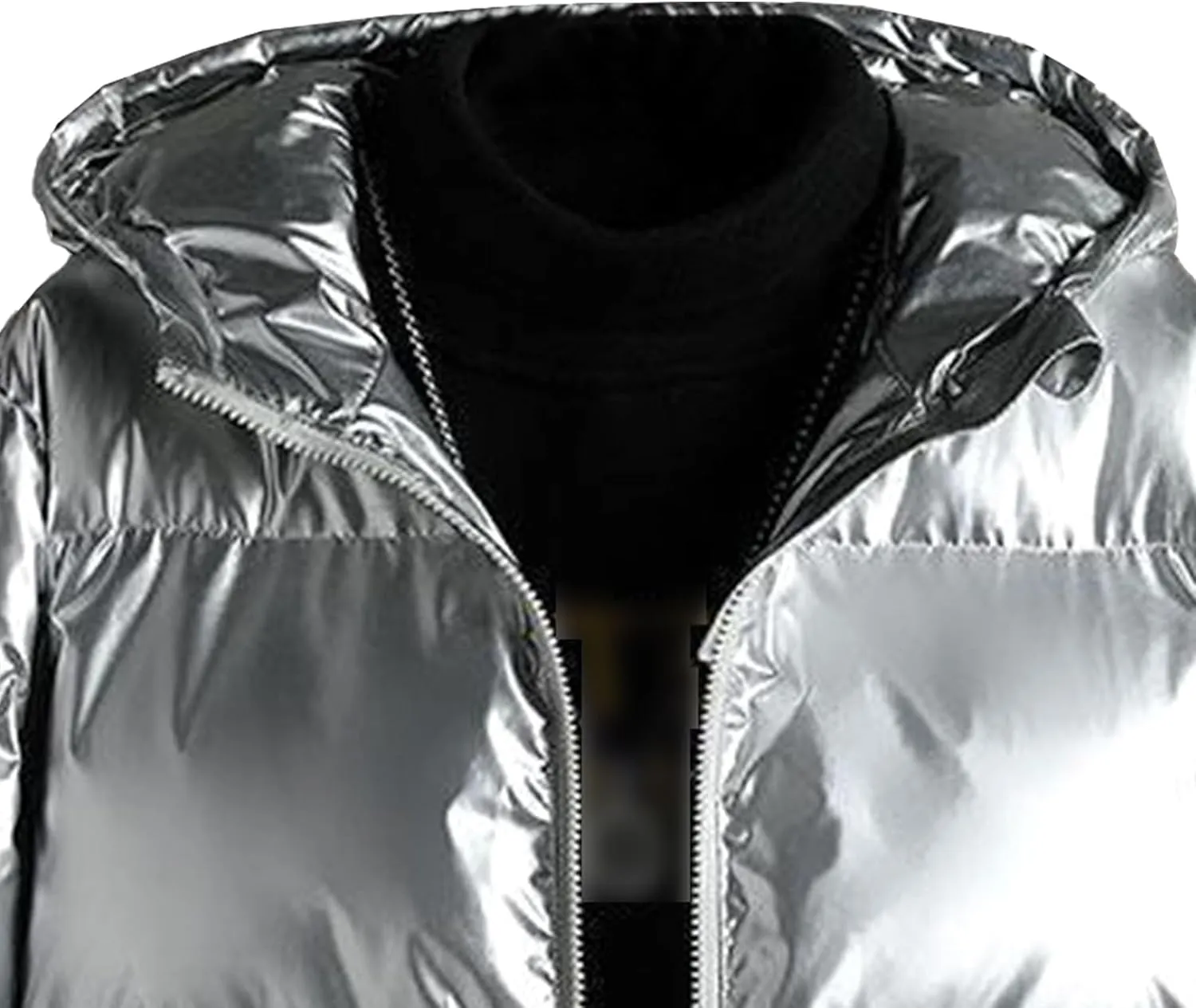 Maiyifu-GJ Men's Hooded Winter Puffer Jacket Fashion Full Zip Down Padded Coat Casual Metallic Shiny Short Down Coats