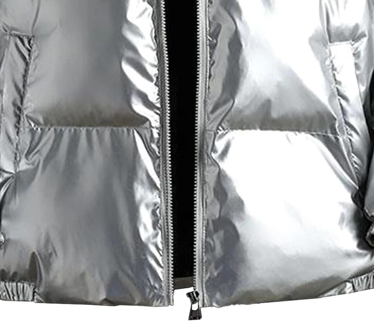 Maiyifu-GJ Men's Hooded Winter Puffer Jacket Fashion Full Zip Down Padded Coat Casual Metallic Shiny Short Down Coats