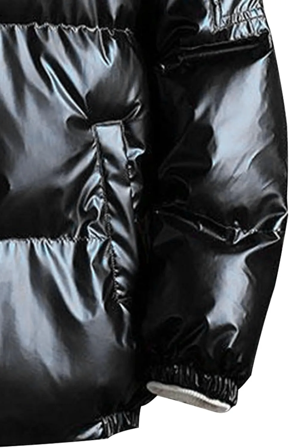 Maiyifu-GJ Men's Hooded Winter Puffer Jacket Fashion Full Zip Down Padded Coat Casual Metallic Shiny Short Down Coats