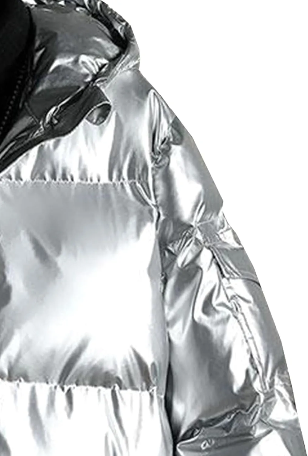 Maiyifu-GJ Men's Hooded Winter Puffer Jacket Fashion Full Zip Down Padded Coat Casual Metallic Shiny Short Down Coats