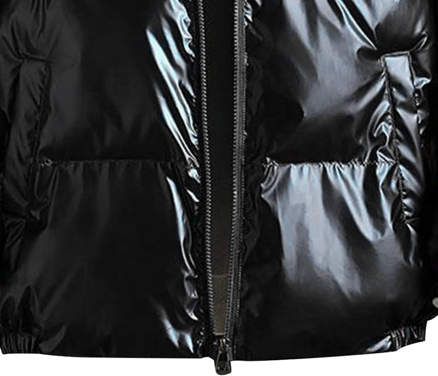 Maiyifu-GJ Men's Hooded Winter Puffer Jacket Fashion Full Zip Down Padded Coat Casual Metallic Shiny Short Down Coats