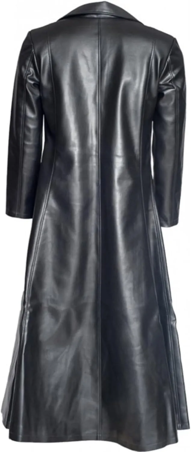 Maiyifu-GJ Men's Leather Trench Coat Full Length Vintage Faux Leather Jackets Overcoat Fashion Motorcycle Long Jacket