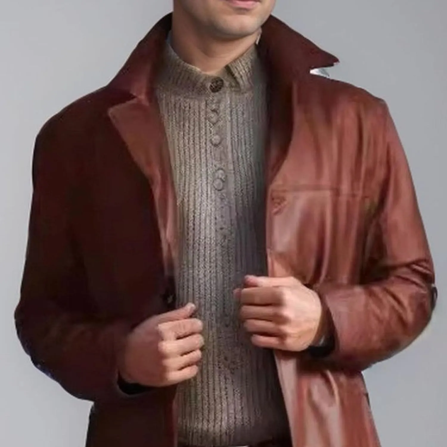 Maiyifu-GJ Men's Leather Trench Coat Full Length Vintage Faux Leather Jackets Overcoat Fashion Motorcycle Long Jacket