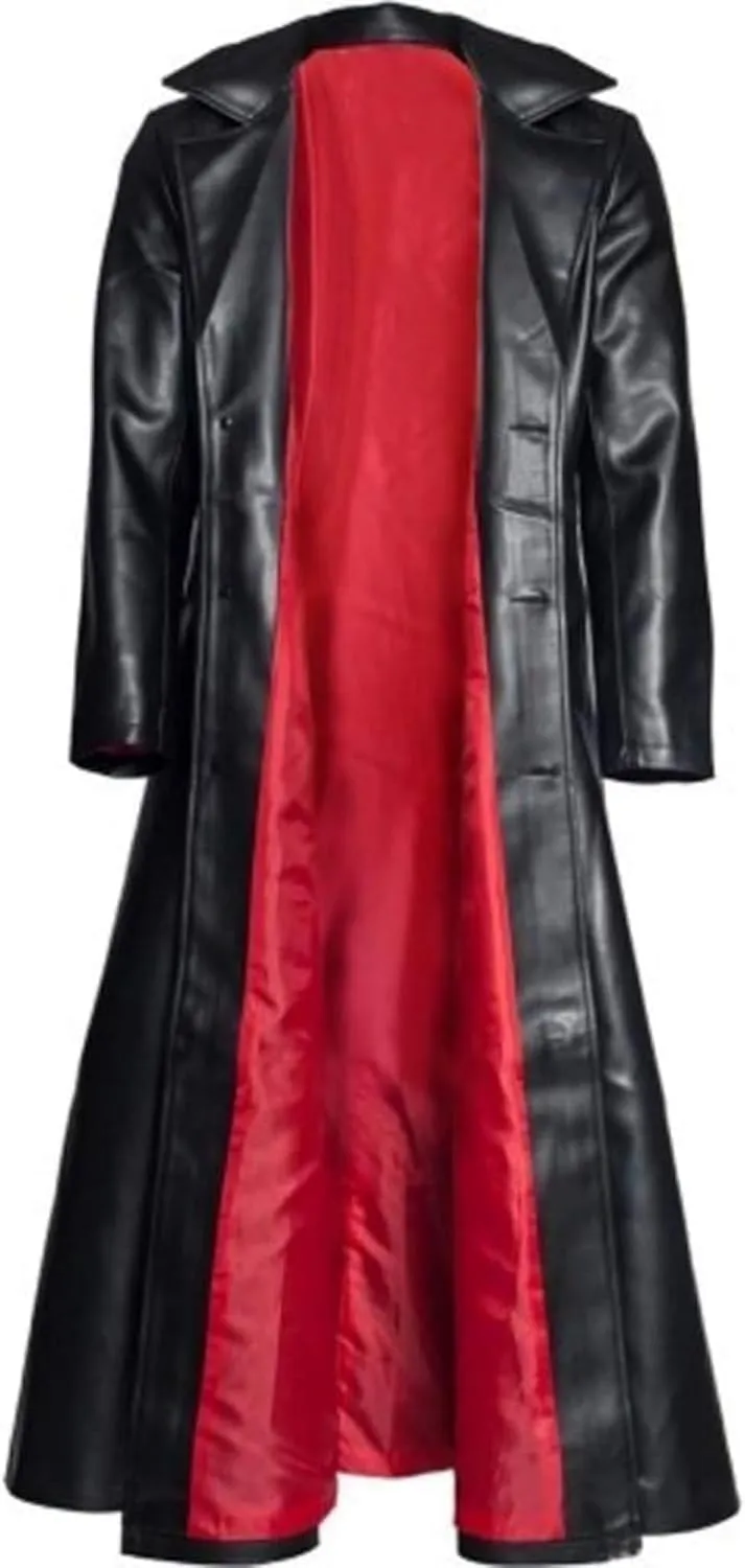Maiyifu-GJ Men's Leather Trench Coat Full Length Vintage Faux Leather Jackets Overcoat Fashion Motorcycle Long Jacket