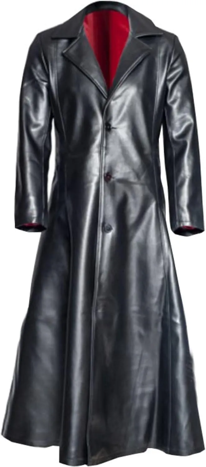 Maiyifu-GJ Men's Leather Trench Coat Full Length Vintage Faux Leather Jackets Overcoat Fashion Motorcycle Long Jacket