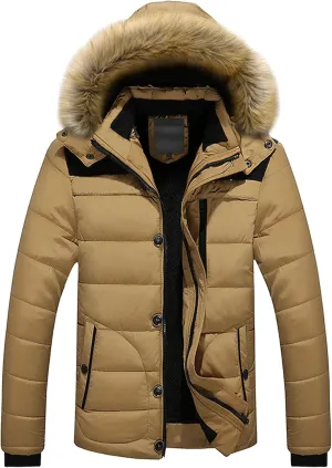 Maiyifu-GJ Mens Winter Hooded Wool Liner Jacket Warm Windbreaker Down Cotton Padded Thicken Coat With Pocket