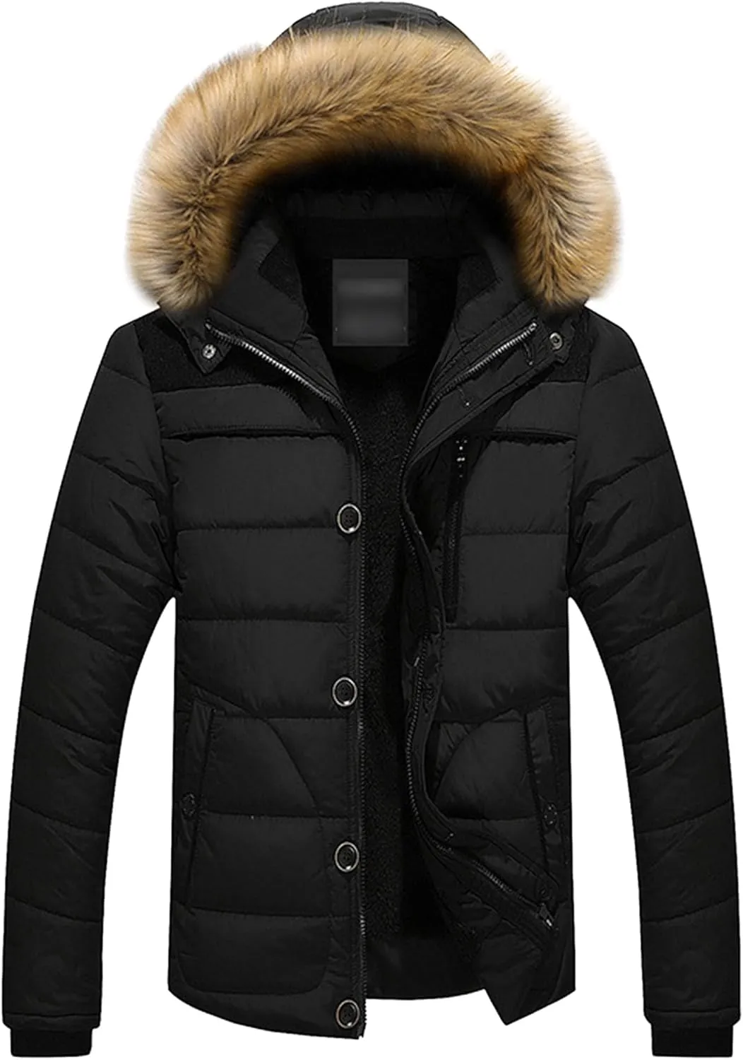 Maiyifu-GJ Mens Winter Hooded Wool Liner Jacket Warm Windbreaker Down Cotton Padded Thicken Coat With Pocket