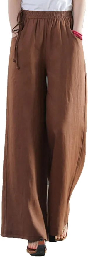 Maiyifu-GJ Women Casual Cotton Linen Baggy Pants Relaxed Fit Soft Comfy Wide Leg Trousers Drawstring High Waist Loose Pant