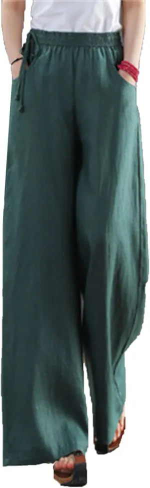 Maiyifu-GJ Women Casual Cotton Linen Baggy Pants Relaxed Fit Soft Comfy Wide Leg Trousers Drawstring High Waist Loose Pant