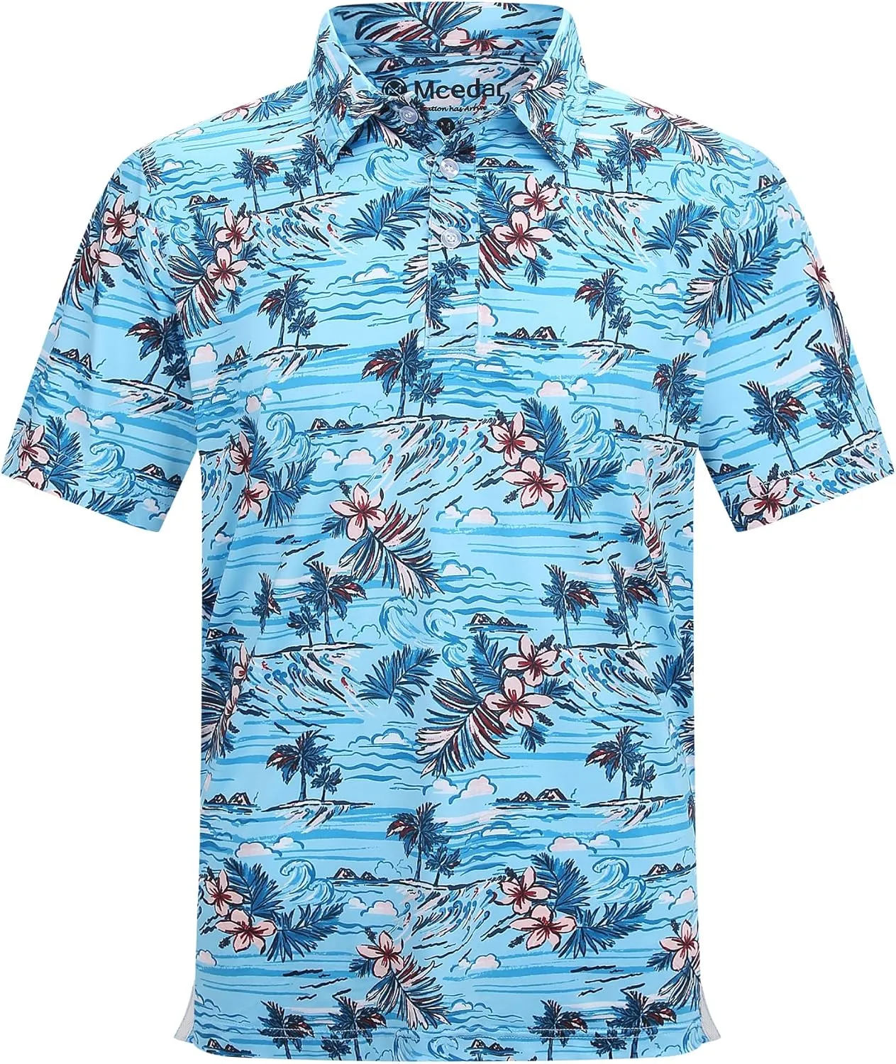 MCEDAR Mens Golf Polo Shirts Dry Fit Short Sleeve Performance Moisture Wicking Hawaiian Floral Print Casual Shirt S-3XL