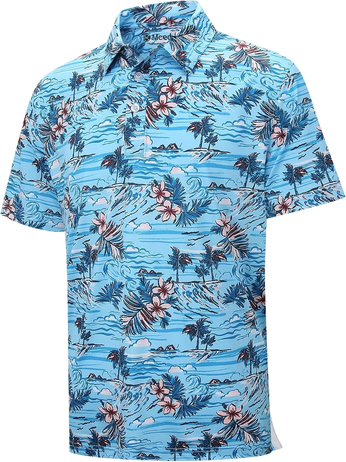 MCEDAR Mens Golf Polo Shirts Dry Fit Short Sleeve Performance Moisture Wicking Hawaiian Floral Print Casual Shirt S-3XL