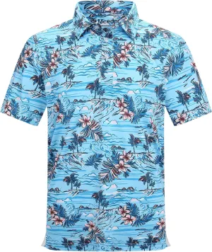MCEDAR Mens Golf Polo Shirts Dry Fit Short Sleeve Performance Moisture Wicking Hawaiian Floral Print Casual Shirt S-3XL