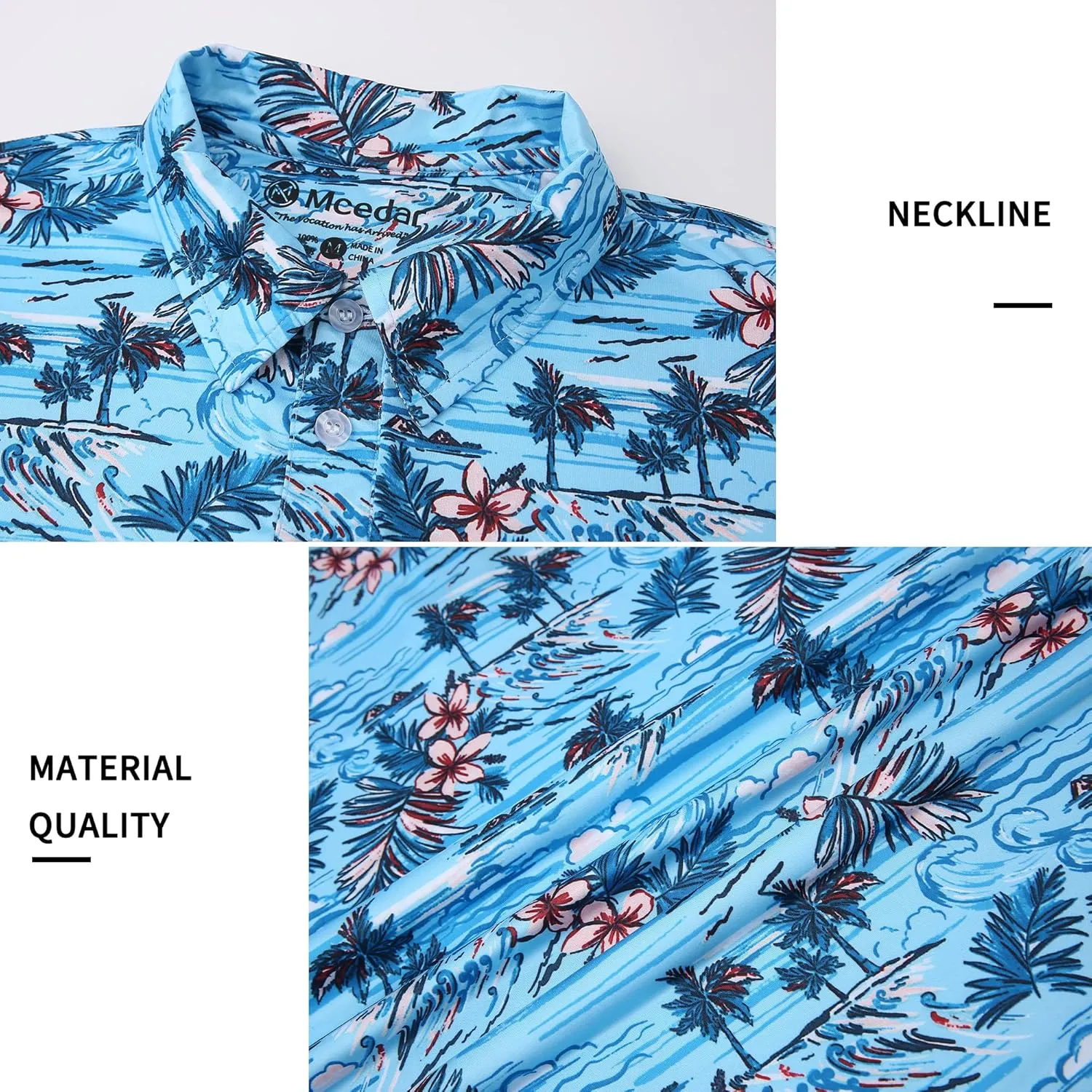 MCEDAR Mens Golf Polo Shirts Dry Fit Short Sleeve Performance Moisture Wicking Hawaiian Floral Print Casual Shirt S-3XL