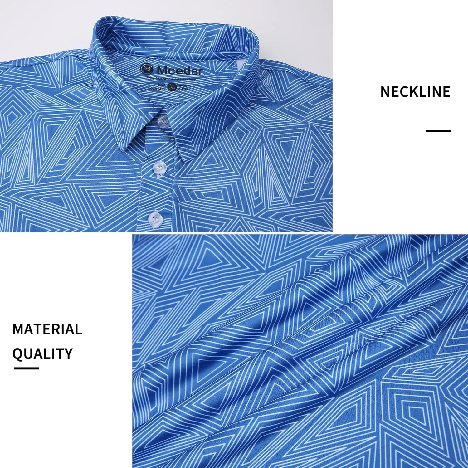 MCEDAR Mens Golf Polo Shirts Dry Fit Short Sleeve Performance Moisture Wicking Hawaiian Floral Print Casual Shirt S-3XL